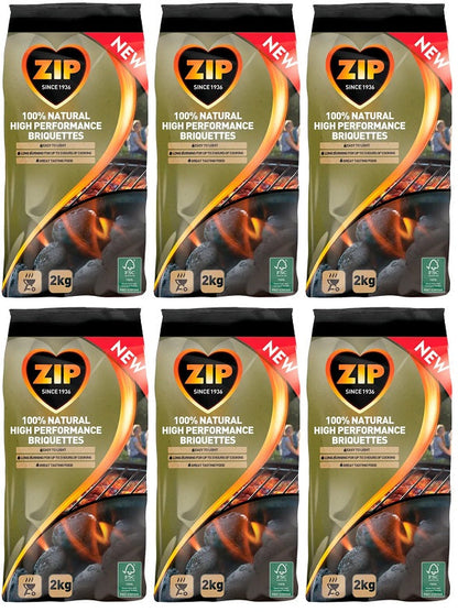 6 x Zip Charcoal Briquettes 2Kg