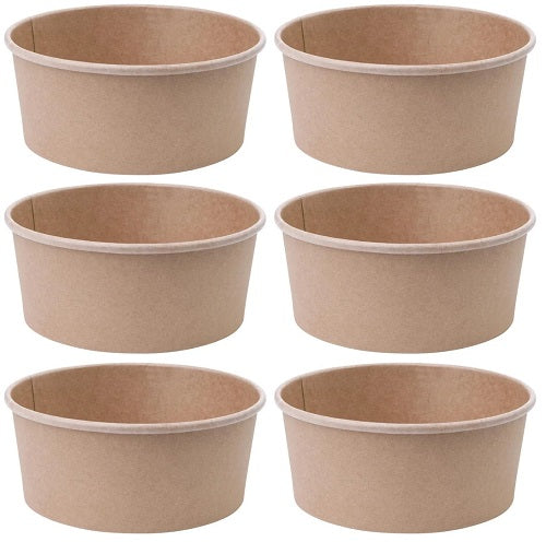 6 x Kraft Salad Bowl Container 26Oz