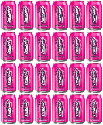 24 x Lucozade Energy Zero Sugar Drink Pink Lemonade 330Ml
