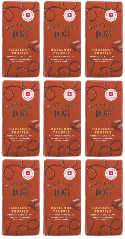 9 x Rhythm 108 Hazelnut Truffle Tablet M'lk Choc - 100g