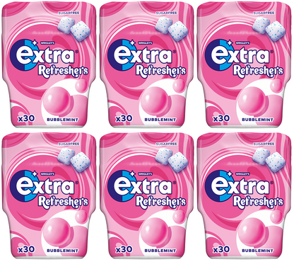 6 x Extra Refreshers Chewing Gum Bubblemint Bottle - 30PCE