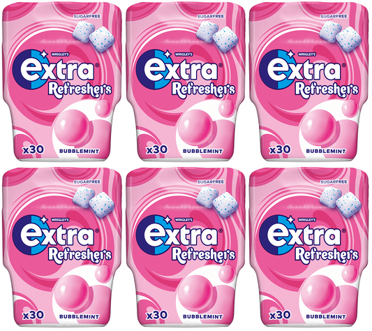 6 x Extra Refreshers Chewing Gum Bubblemint Bottle - 30PCE